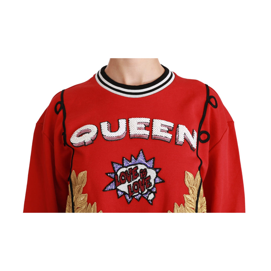 Dolce & Gabbana Red Queen Sequined Love Pullover Sweater - Paris Deluxe