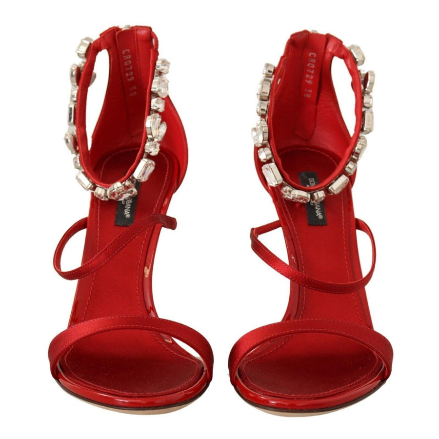 Dolce & Gabbana Red Satin Crystals Sandals Keira Heels Shoes - Paris Deluxe