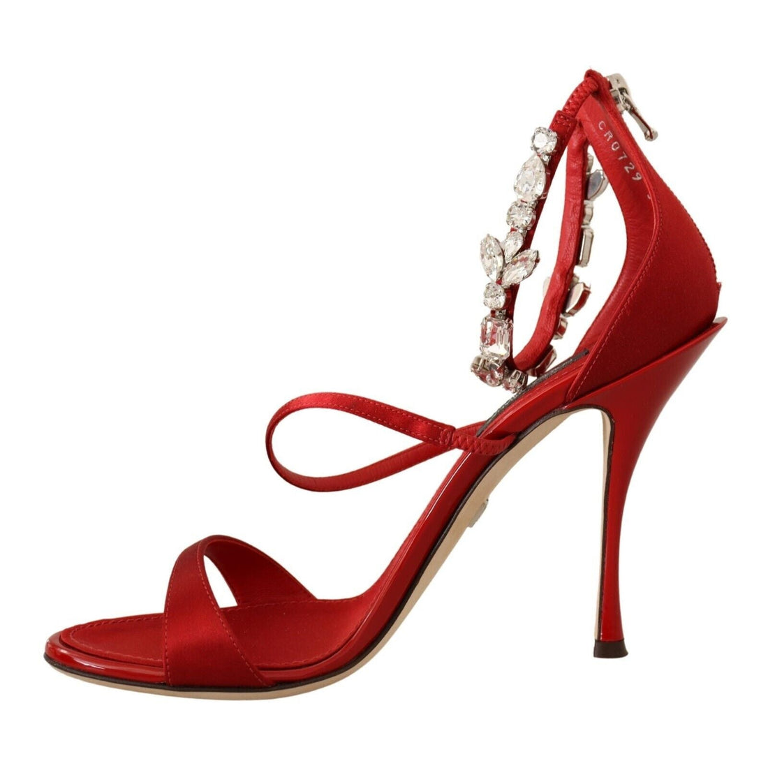 Dolce & Gabbana Red Satin Crystals Sandals Keira Heels Shoes - Paris Deluxe