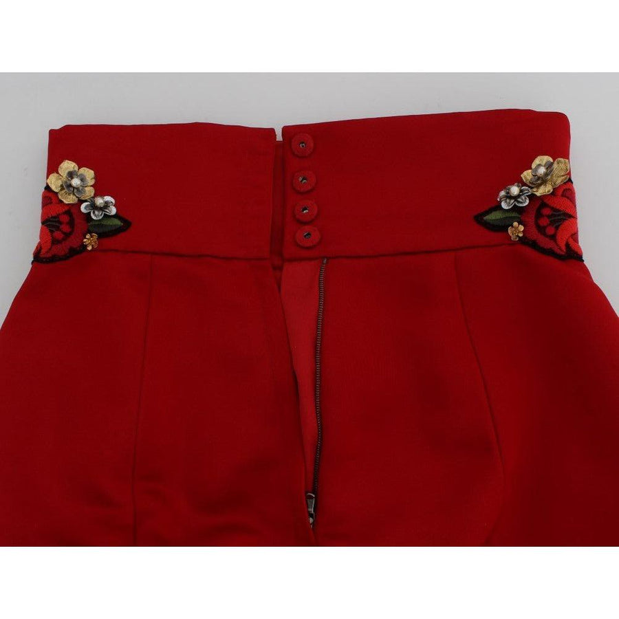 Dolce & Gabbana Red Silk Crystal Roses Shorts - Paris Deluxe