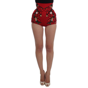 Dolce & Gabbana Red Silk Roses Sicily Shorts - Paris Deluxe
