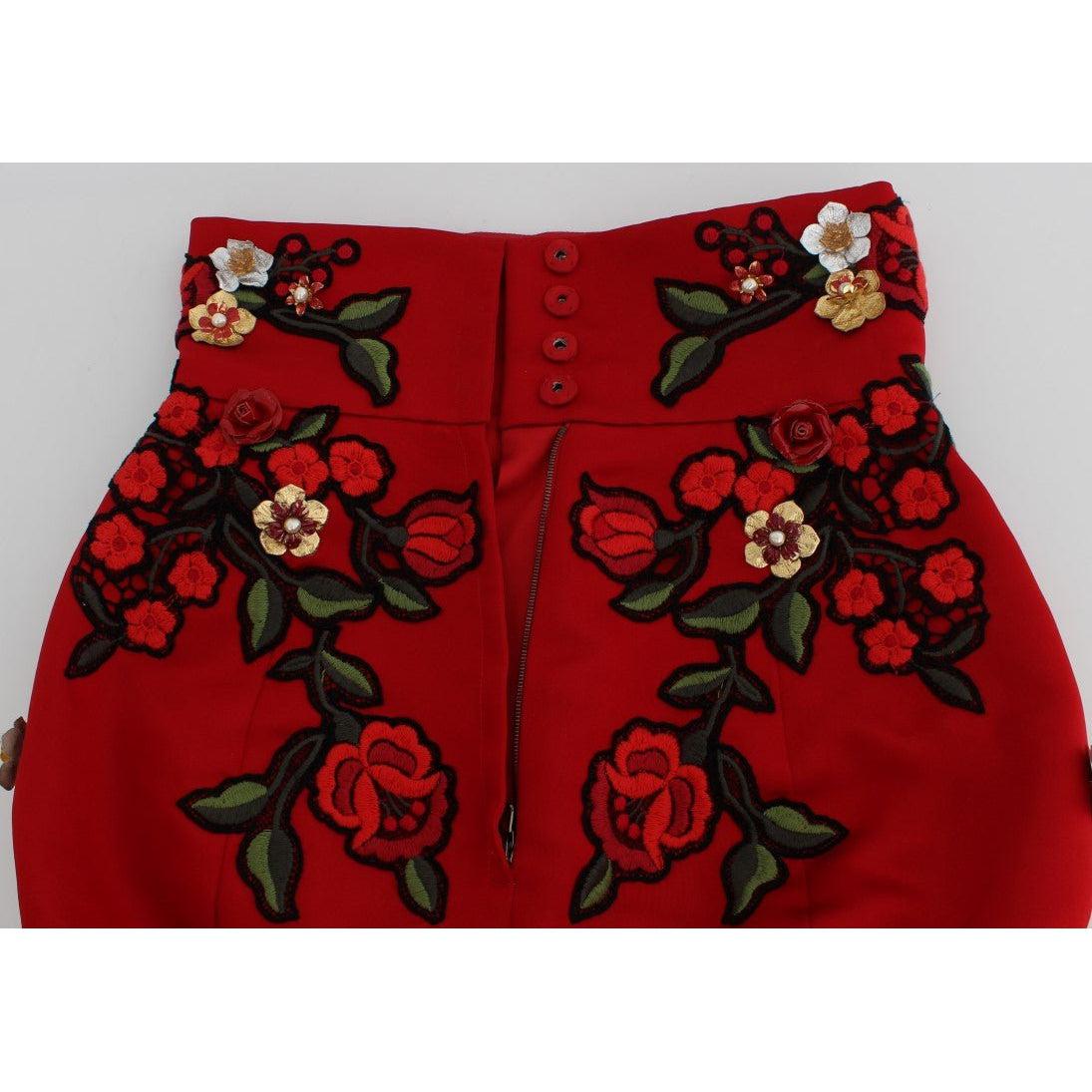 Dolce & Gabbana Red Silk Roses Sicily Shorts - Paris Deluxe