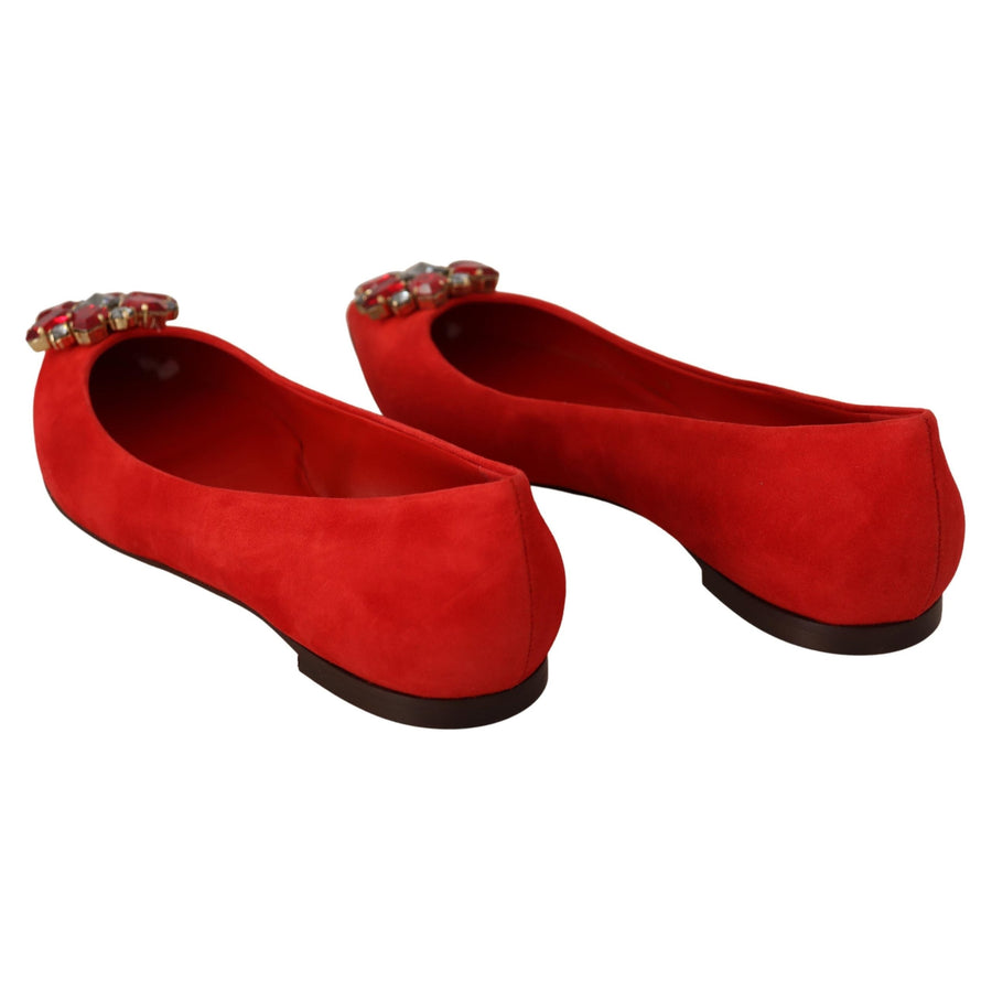 Dolce & Gabbana Red Suede Crystals Loafers Flats Shoes - Paris Deluxe