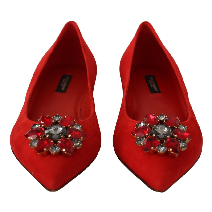 Dolce & Gabbana Red Suede Crystals Loafers Flats Shoes - Paris Deluxe
