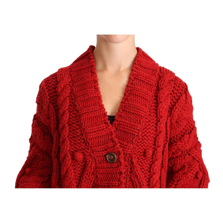 Dolce & Gabbana Red V-neck Wool Knit Button Cardigan Sweater - Paris Deluxe