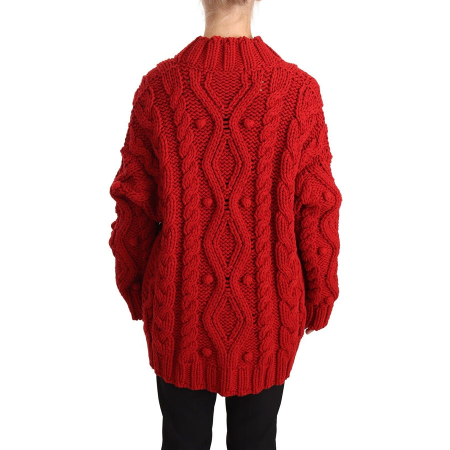 Dolce & Gabbana Red V-neck Wool Knit Button Cardigan Sweater - Paris Deluxe