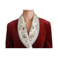 Dolce & Gabbana Red Velvet Baroque Crystal Blazer Jacket - Paris Deluxe