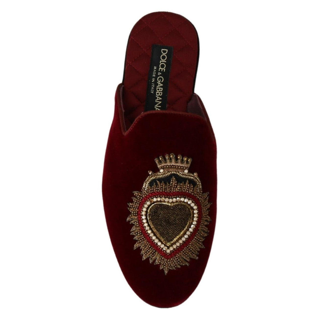 Dolce & Gabbana Red Velvet Sacred Heart Embroidery Slides Shoes - Paris Deluxe