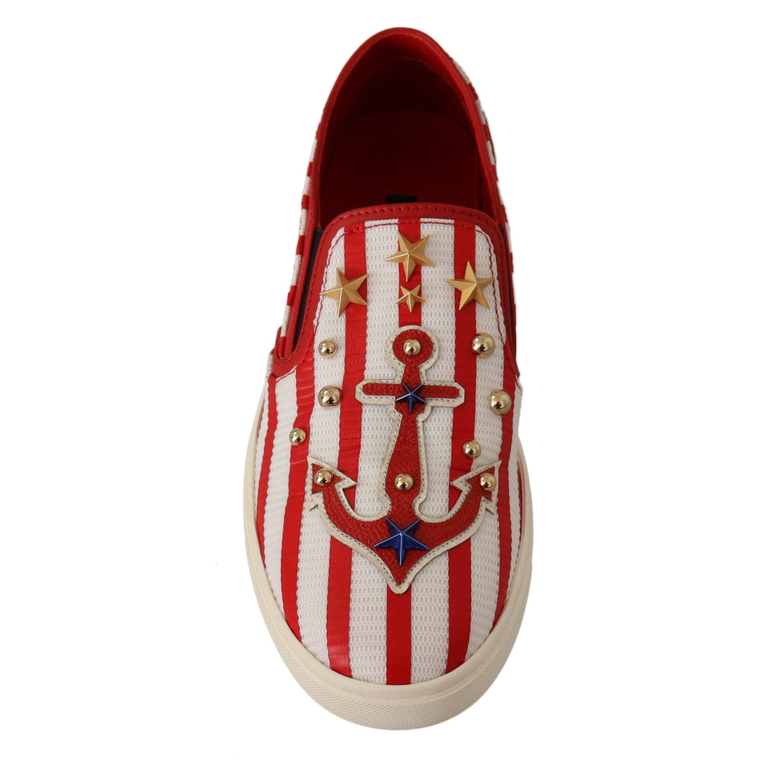 Dolce & Gabbana Red White Anchor Studded Loafers Shoes