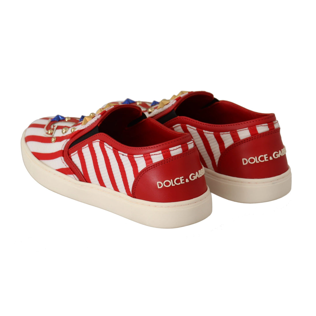 Dolce & Gabbana Red White Anchor Studded Loafers Shoes