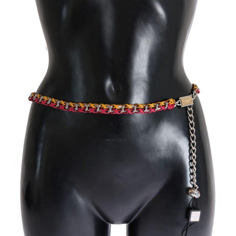 Dolce & Gabbana Red Yellow Leather Crystal Belt - Paris Deluxe