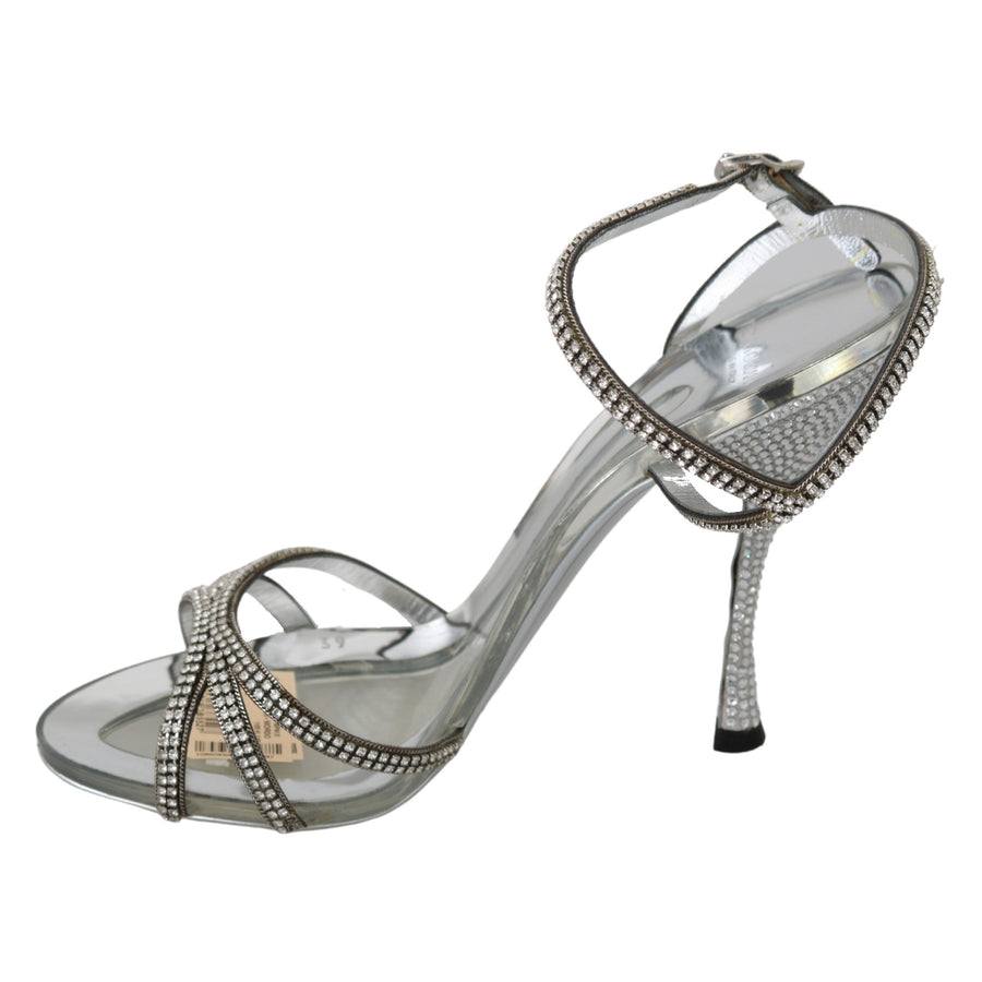 Dolce & Gabbana Silver Crystal Ankle Strap Sandals Shoes - Paris Deluxe