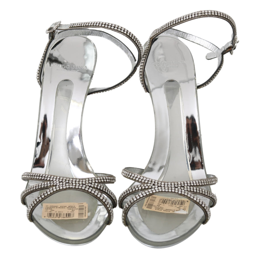 Dolce & Gabbana Silver Crystal Ankle Strap Sandals Shoes - Paris Deluxe