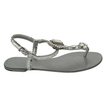 Dolce & Gabbana Silver Crystal Sandals Flip Flops Shoes