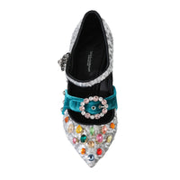Dolce & Gabbana Silver Sequined Crystal Mary Janes Pumps