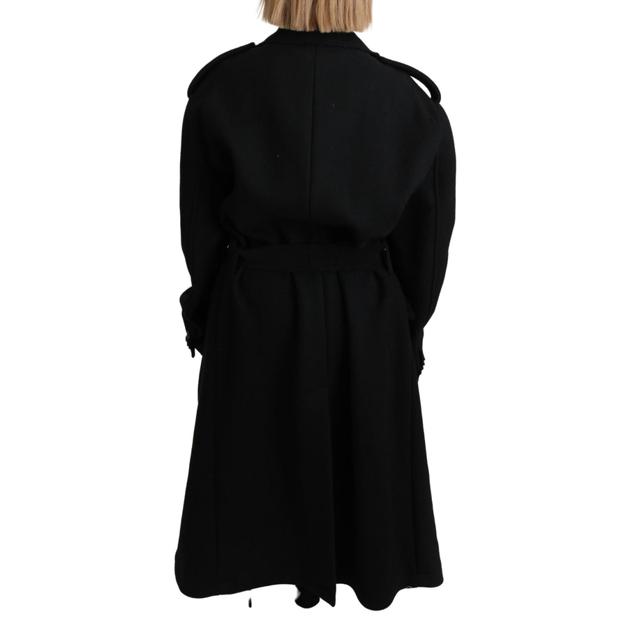 Dolce & Gabbana Virgin Wool Black Blazer Trenchcoat Jacket - Paris Deluxe