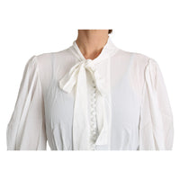 Dolce & Gabbana Viscose White Scarf Neck Long Sleeves Top - Paris Deluxe