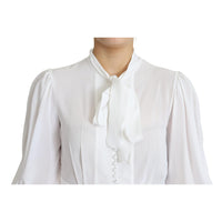 Dolce & Gabbana White Blouse Ascot Collar Lantern Sleeves Top - Paris Deluxe