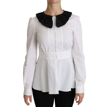 Dolce & Gabbana White Collared Long Sleeve Blouse Cotton Top - Paris Deluxe