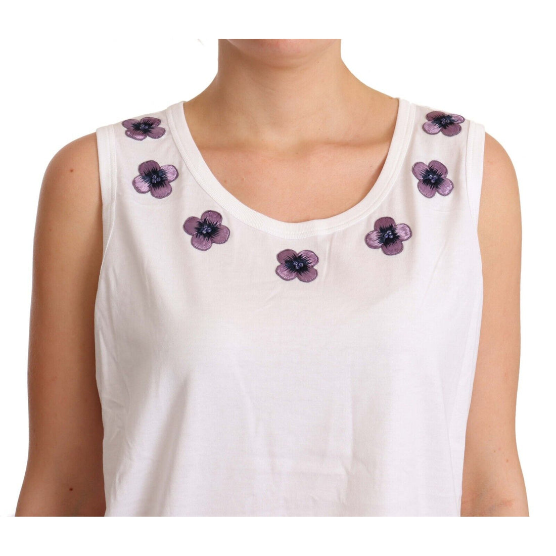 Dolce & Gabbana White Cotton Floral Embroidery Tank T-shirt Top - Paris Deluxe