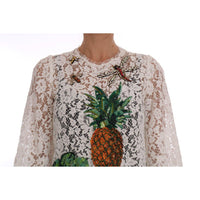 Dolce & Gabbana White Crystal Embellished Lace Blouse - Paris Deluxe