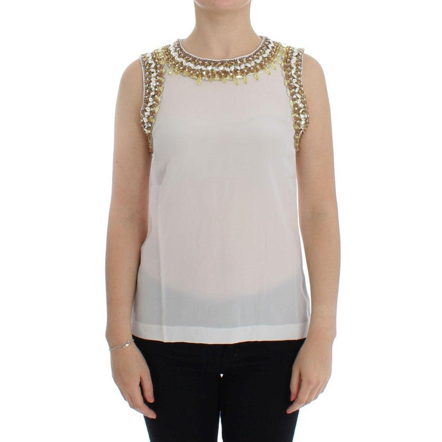 Dolce & Gabbana White crystal embellished tank top - Paris Deluxe
