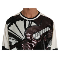 Dolce & Gabbana White Jazz Sequined Guitar Pullover Top Sweater - Paris Deluxe