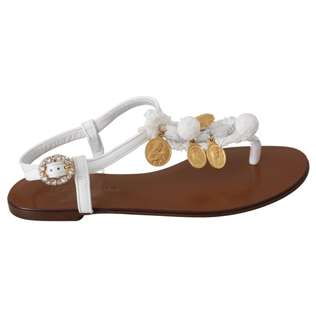 Dolce & Gabbana White Leather Coins Flip Flops Sandals Shoes - Paris Deluxe