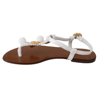 Dolce & Gabbana White Leather Coins Flip Flops Sandals Shoes - Paris Deluxe