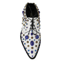 Dolce & Gabbana White Leather Crystals Dress Broque Shoes - Paris Deluxe
