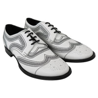 Dolce & Gabbana White Leather Derby Formal Black Lace Shoes - Paris Deluxe