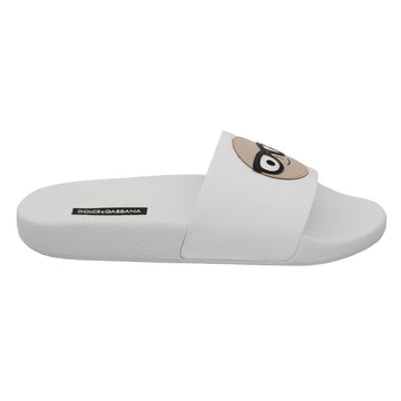 Dolce & Gabbana White Leather #dgfamily Slides Shoes Sandals - Paris Deluxe