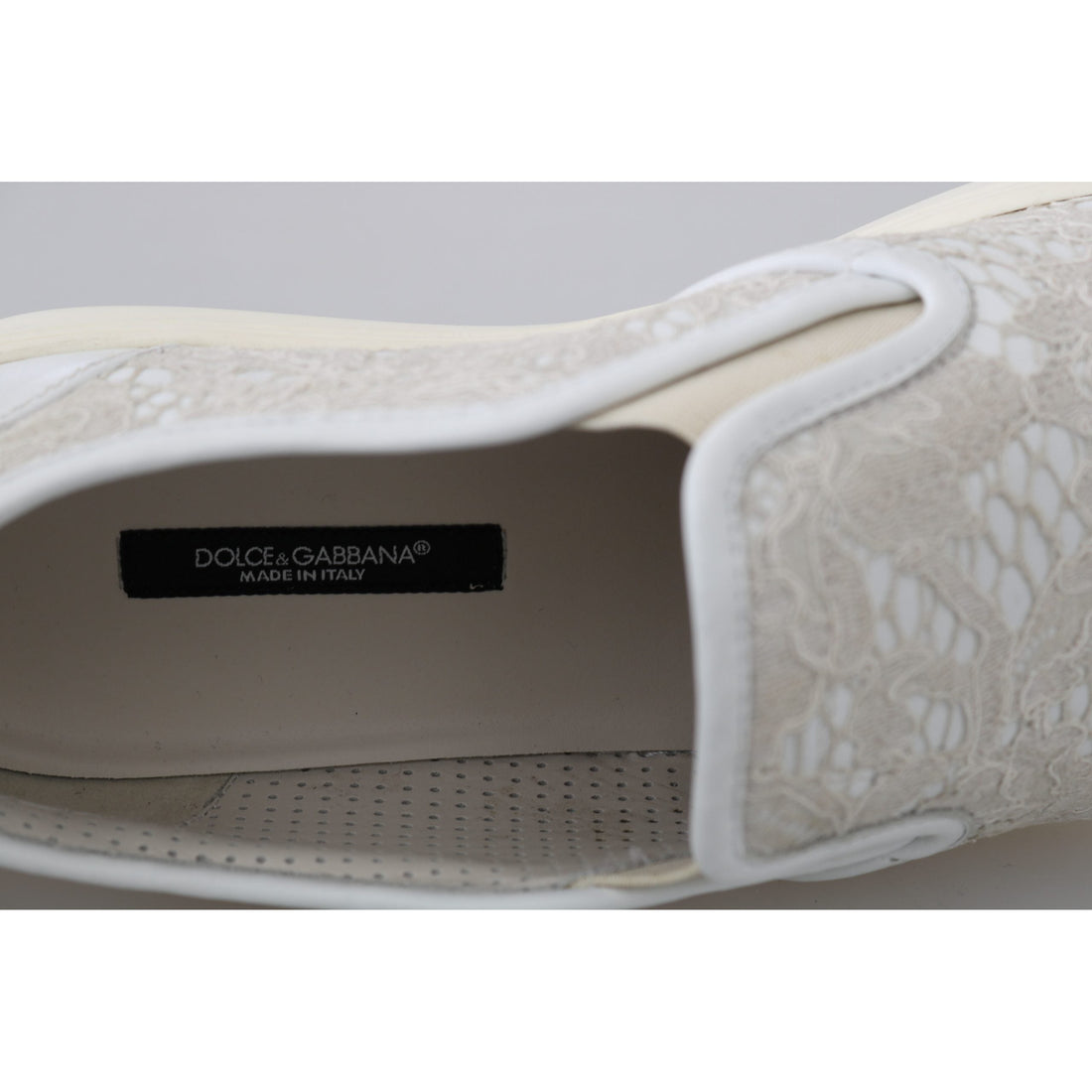 Dolce & Gabbana White Leather Lace Slip On Loafers Shoes - Paris Deluxe