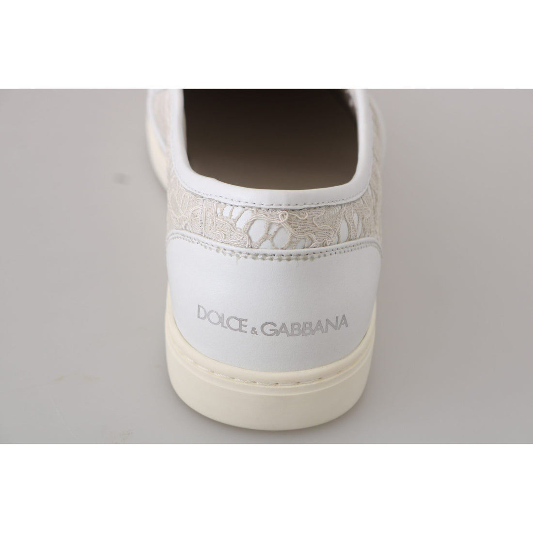 Dolce & Gabbana White Leather Lace Slip On Loafers Shoes - Paris Deluxe