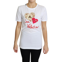 Dolce & Gabbana White San Valentino Heart Crystals T-shirt Top - Paris Deluxe