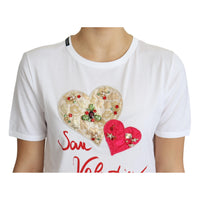 Dolce & Gabbana White San Valentino Heart Crystals T-shirt Top - Paris Deluxe