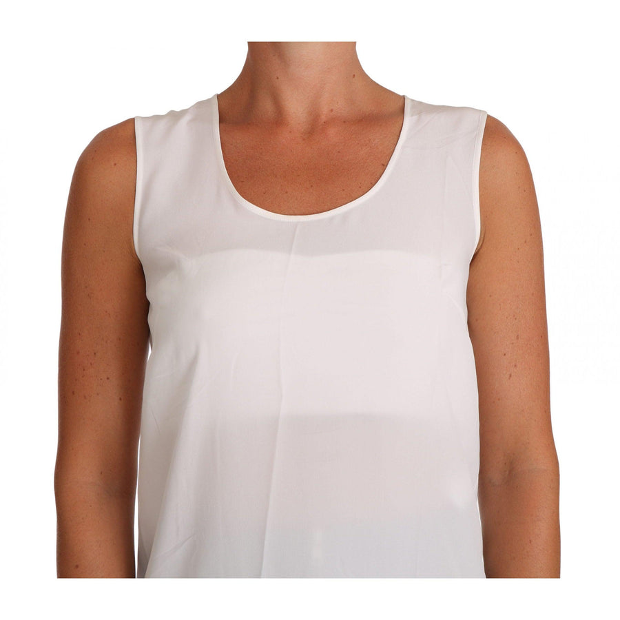 Dolce & Gabbana White Silk A-line Sleeveless Blouse T-Shirt Top - Paris Deluxe