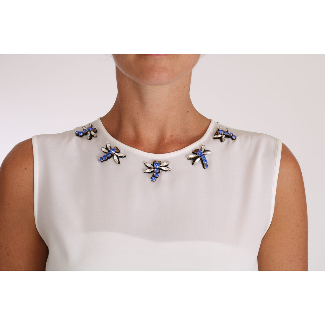 Dolce & Gabbana White Silk Crystal Embellished Fly T-shirt - Paris Deluxe
