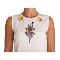 Dolce & Gabbana White Silk Embellished Crystal Sequin Fairy Top - Paris Deluxe