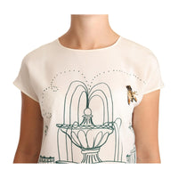 Dolce & Gabbana White Silk Garden Fountain T-Shirt Blouse - Paris Deluxe