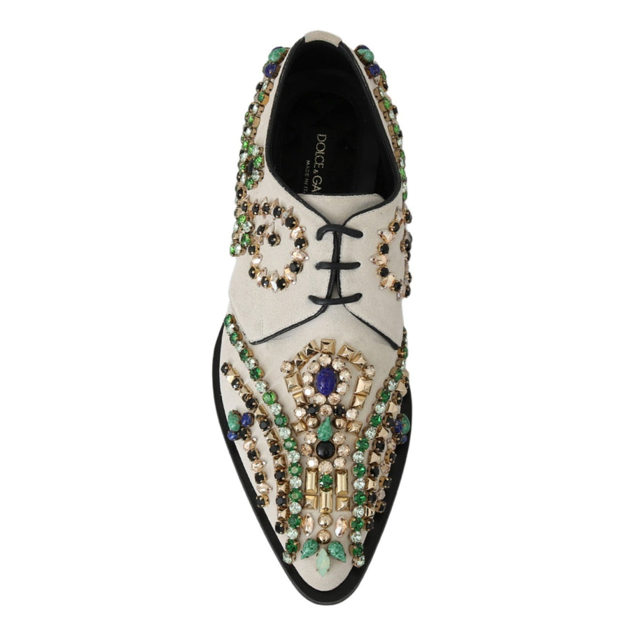 Dolce & Gabbana White Suede Crystal Dress Broque Shoes - Paris Deluxe