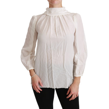 Dolce & Gabbana White Turtle Neck Blouse Shirt Silk Top - Paris Deluxe