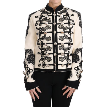 Dolce & Gabbana White Wool Black Floral Baroque Jacket - Paris Deluxe