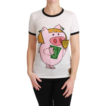 Dolce & Gabbana White YEAR OF THE PIG Top Cotton T-shirt - Paris Deluxe