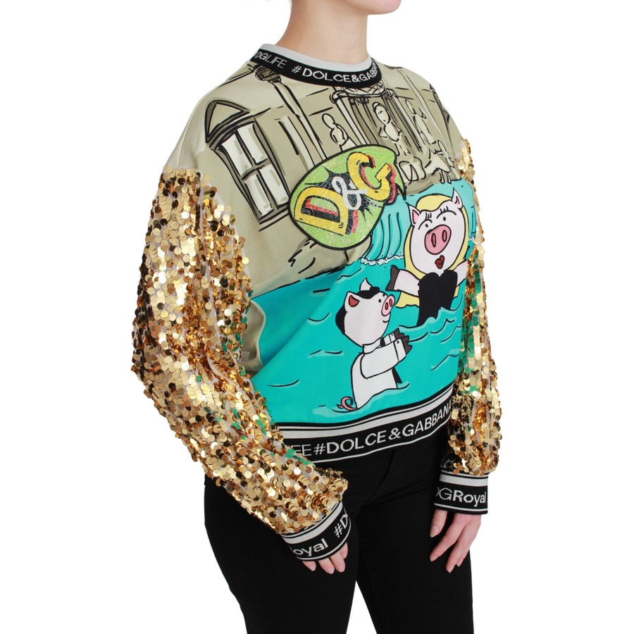 Dolce & Gabbana Year of the Pig Sequined Top Sweater - Paris Deluxe