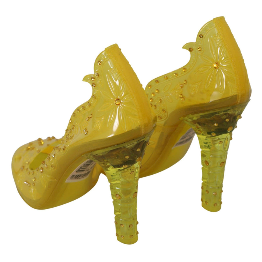 Dolce & Gabbana Yellow Floral Crystal CINDERELLA Heels Shoes - Paris Deluxe