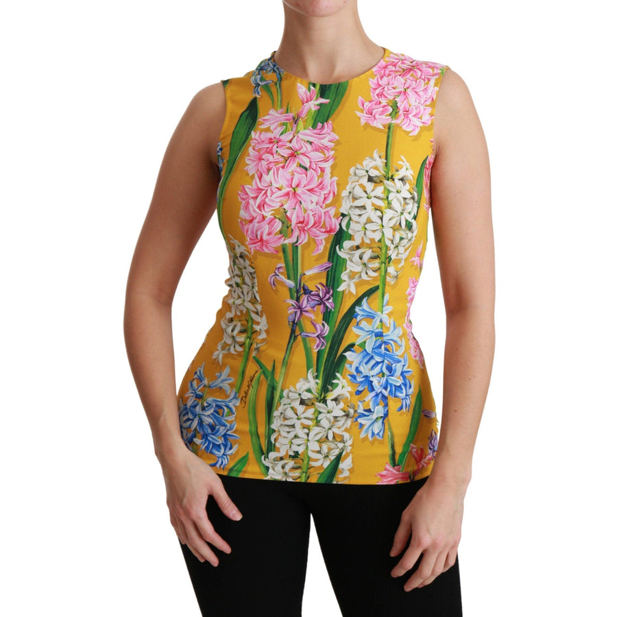 Dolce & Gabbana Yellow Floral Stretch Top Tank Blouse - Paris Deluxe