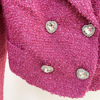 Ensemble deux pièces en Tweed Rose Veste Double boutonnage courte et Mini jupe plissée taille haute - Paris Deluxe