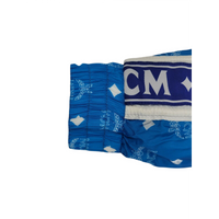 MCM Women's Blue Nylon Bomber Jacket White Logo Print