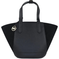 Michael Kors Portia Small Pebbled Leather Suede Tote Handbag (Black)